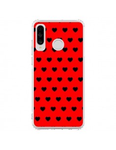 Coque Huawei P30 Lite Coeurs Noirs Fond Rouge - Laetitia