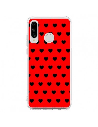 Coque Huawei P30 Lite Coeurs Noirs Fond Rouge - Laetitia