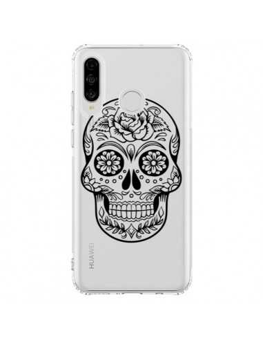 Coque Huawei P30 Lite Tête de Mort Mexicaine Noir Transparente - Laetitia