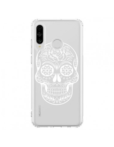 Coque Huawei P30 Lite Tête de Mort Mexicaine Blanche Transparente - Laetitia