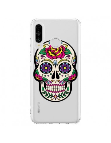 Coque Huawei P30 Lite Tête de Mort Mexicaine Fleurs Transparente - Laetitia