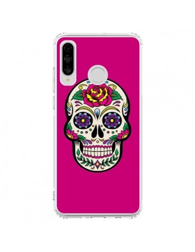 Coque Huawei P30 Lite Tête de Mort Mexicaine Rose Fushia - Laetitia