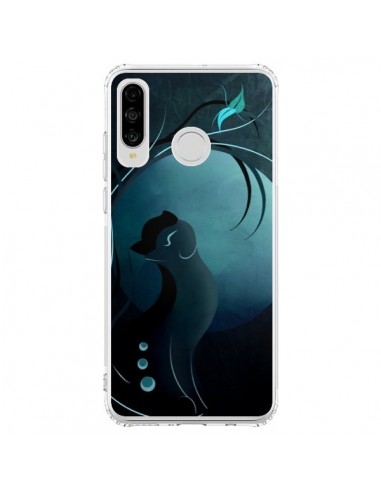 Coque Huawei P30 Lite Chat Clair de Lune Moonlight - LouJah
