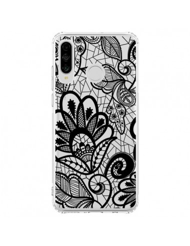 Coque Huawei P30 Lite Lace Fleur Flower Noir Transparente - Petit Griffin