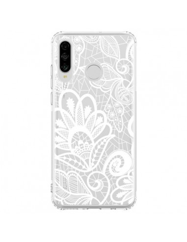 Coque Huawei P30 Lite Lace Fleur Flower Blanc Transparente - Petit Griffin