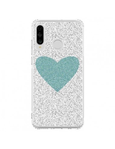 Coque Huawei P30 Lite Coeur Bleu Vert Argent Love - Mary Nesrala