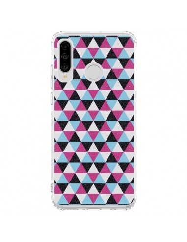 Coque Huawei P30 Lite Azteque Triangles Rose Bleu Gris - Mary Nesrala