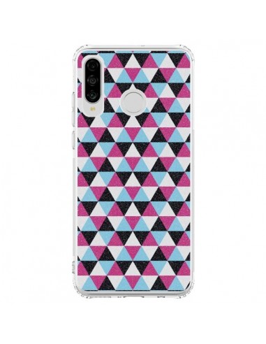 Coque Huawei P30 Lite Azteque Triangles Rose Bleu Gris - Mary Nesrala