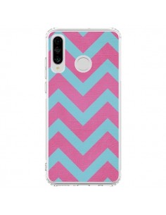 Coque Huawei P30 Lite Strawberry Chevron Rose Bleu - Mary...