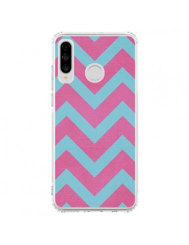 Coque Huawei P30 Lite Strawberry Chevron Rose...