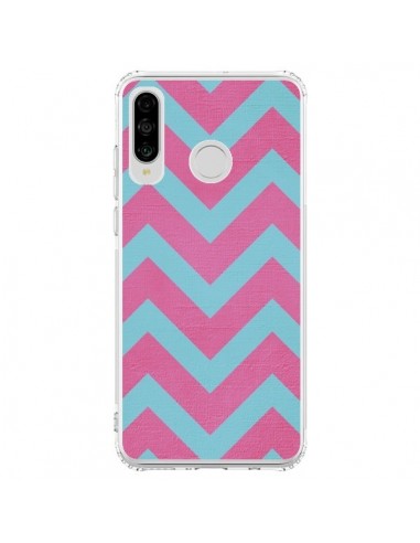 Coque Huawei P30 Lite Strawberry Chevron Rose Bleu - Mary Nesrala