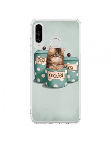 Coque Huawei P30 Lite Chaton Chat Kitten Boite Cookies Pois - Maryline Cazenave