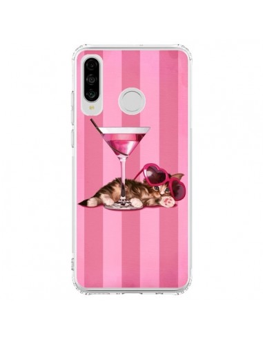Coque Huawei P30 Lite Chaton Chat Kitten Cocktail Lunettes Coeur - Maryline Cazenave