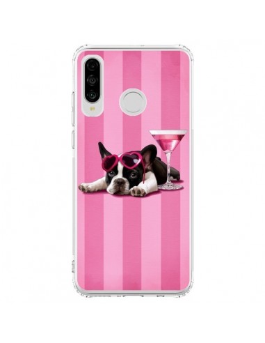 Coque Huawei P30 Lite Chien Dog Cocktail Lunettes Coeur Rose - Maryline Cazenave