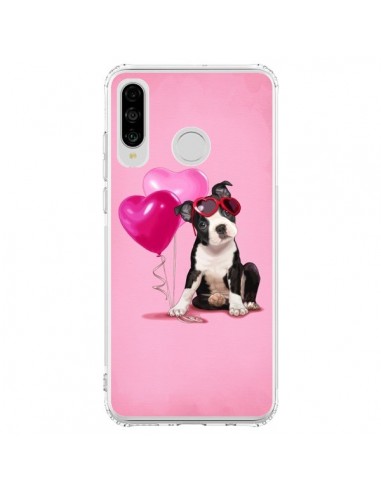 Coque Huawei P30 Lite Chien Dog Ballon Lunettes Coeur Rose - Maryline Cazenave