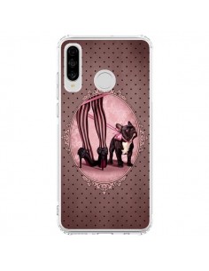 Coque Huawei P30 Lite Lady Jambes Chien Dog Rose Pois...