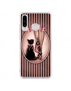 Coque Huawei P30 Lite Lady Chat Noeud Papillon Pois...