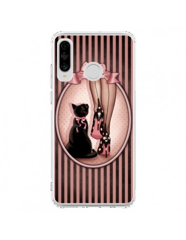 Coque Huawei P30 Lite Lady Chat Noeud Papillon Pois Chaussures - Maryline Cazenave