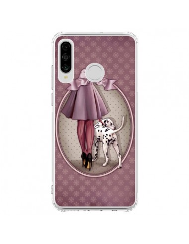 Coque Huawei P30 Lite Lady Chien Dog Dalmatien Robe Pois - Maryline Cazenave