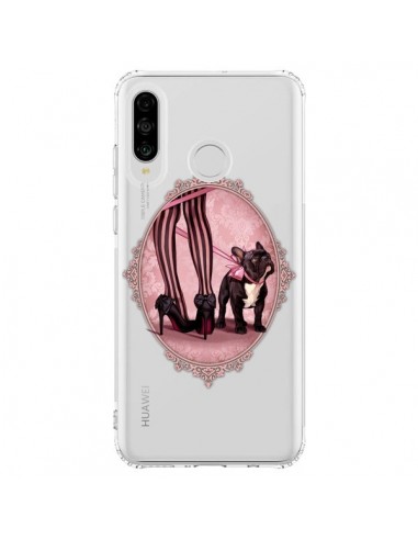 Coque Huawei P30 Lite Lady Jambes Chien Bulldog Dog Rose Pois Noir Transparente - Maryline Cazenave