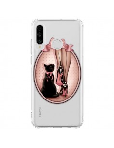 Coque Huawei P30 Lite Lady Chat Noeud Papillon Pois...