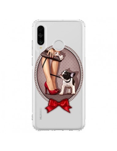 Coque Huawei P30 Lite Lady Jambes Chien Bulldog Dog Pois Noeud Papillon Transparente - Maryline Cazenave