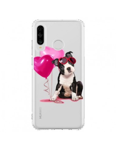 Coque Huawei P30 Lite Chien Dog Ballon Lunettes Coeur Rose Transparente - Maryline Cazenave