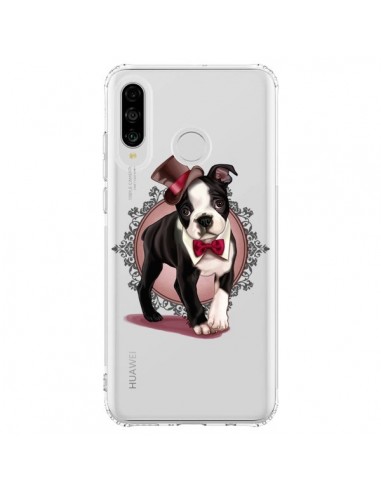 Coque Huawei P30 Lite Chien Bulldog Dog Gentleman Noeud Papillon Chapeau Transparente - Maryline Cazenave